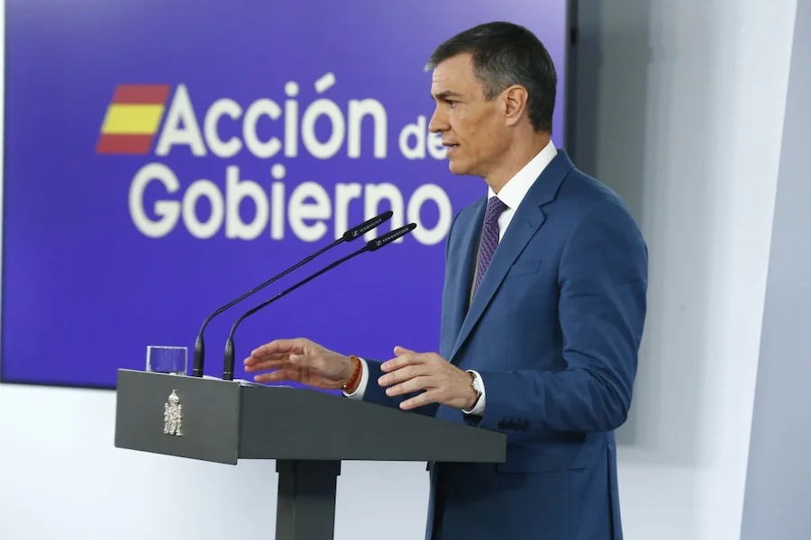 Pedro Sánchez durante una intervención en Moncloa | Foto de Pool Moncloa/Borja Puig de la Bellacasa
