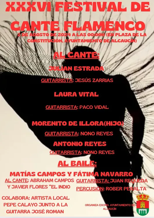 CARTEL DEL XXXVI FESTIVAL FLAMENCO DE ALCAUCÍN. 2 DE AGOSTO. ACTUACIÓN DE LAURA VITAL